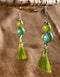 Blue Pottery 2 Beads Earrings With Tassels (Lime Green & Turq)